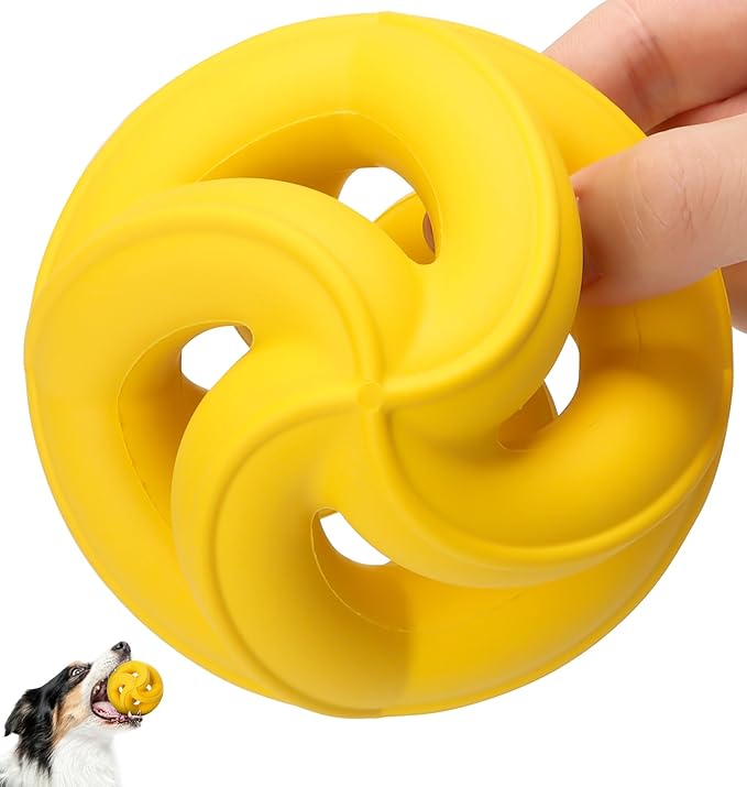 Interactive Dog Toys for Aggressive Chewers-Natural Rubber Chew Toys to Keep Them Busy, Safe for Most Breeds,Dog Chew Toy for Anxiety Relief, Fetch Training, Hand/Machine Washable,Lemon