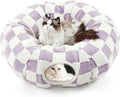 Cat Tunnel Bed with Washable Cushion for Indoor Cat, Donut Cave Tube Toys for Kitten Puppy Rabbit, Purple