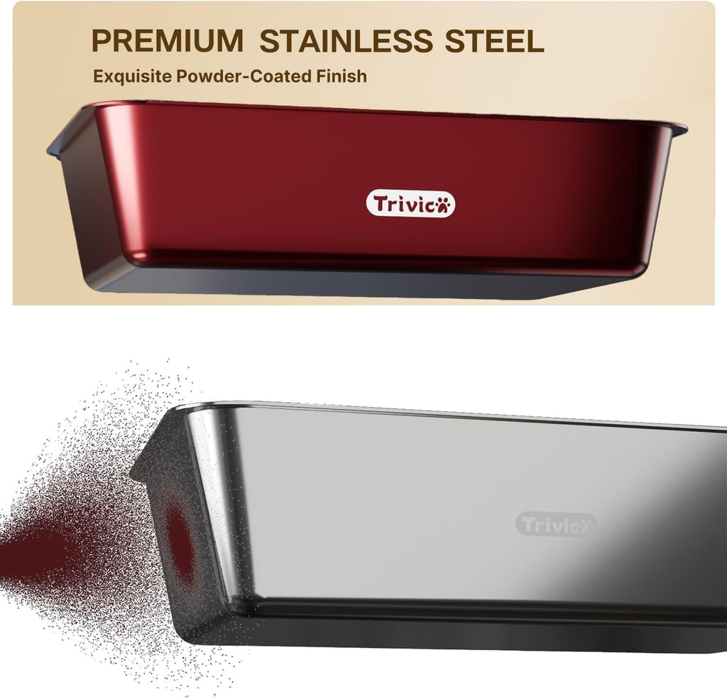 XX-Large Stainless Steel Cat Litter Box with Lid – Fully Enclosed Large Litter Box for Big Cats, Odor Control with Magnetic Door, Easy Clean, Multi-Cat Durable Metal Pan (Burgundy)