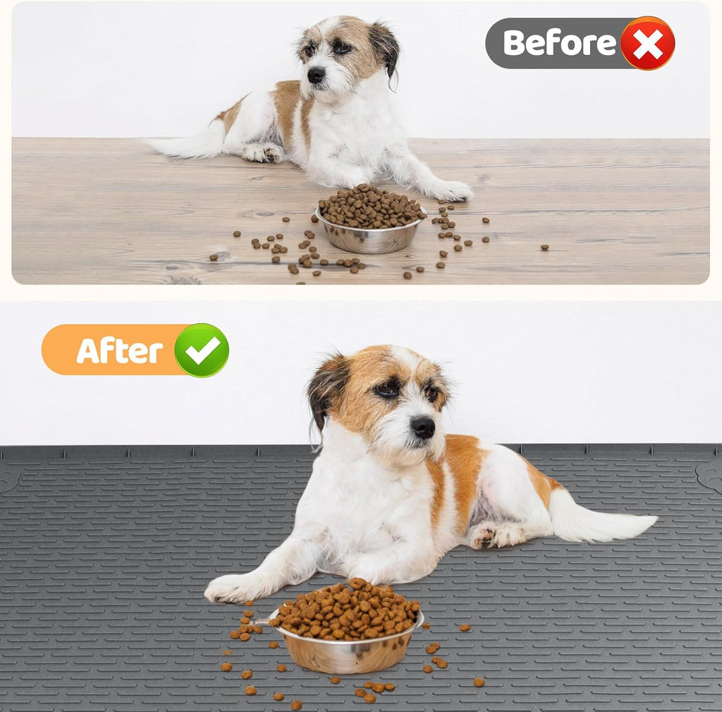 Dog Food Mat, Extra Large 40" x 28" Silicone Pet Feeding Mat with Raised Edge Pet Placemat for Small, Medium, and Large Pets Non-Slip, Easy to Clean (Dark Grey)