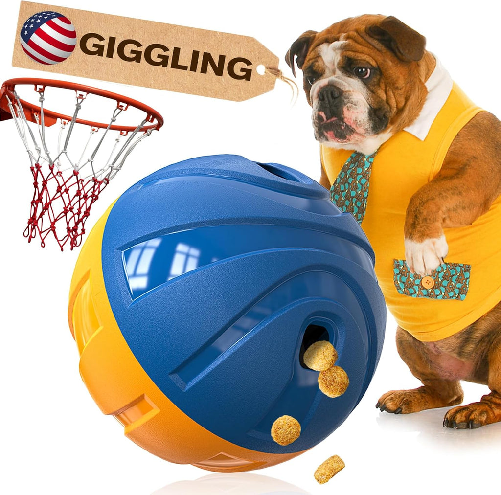 KADTC Dog Treat Giggling Ball - Adjustable Food Dispensing Speed - Puppy Basketball Toy - Puzzle Slow Feeder Mind Game for Medium/Large/Extra L Aggressive Chewers Breed
