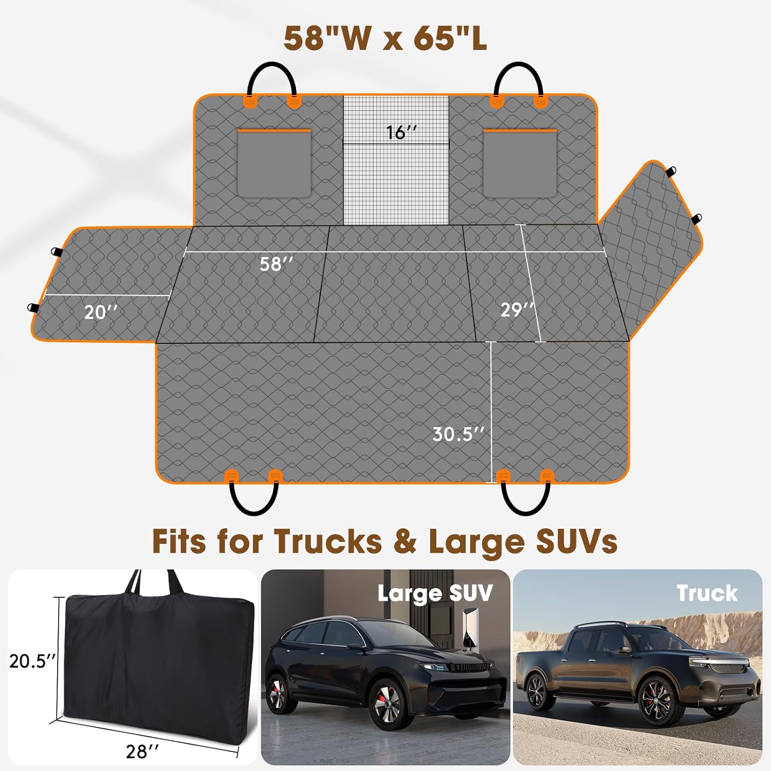 MIXJOY XL Dog Back Seat Extender for Truck, Hard Bottom Dog Car Seat Cover for Back Seat, Waterproof Dogs Backseat Cover for Crew Cab Truck and Large SUV, Waterproof Backseat Dog Hammock for Truck