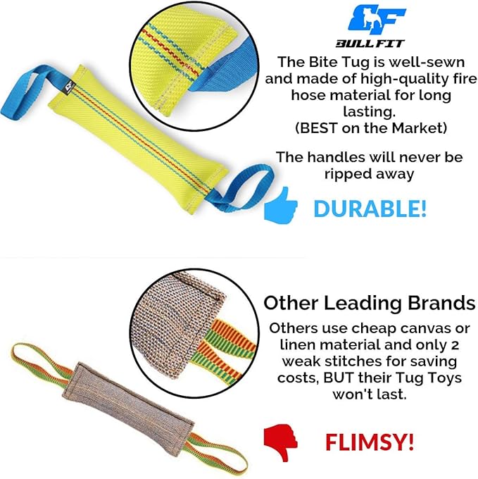 Dog Bite Tug Toy with 2 Strong Handles (2-Pack) - Tough, Durable Fire Hose Dog Tugs for Medium to Large Dogs - Ideal for Tug of War, Fetch, Puppy Training & Fun Interactive Play - Handmade Pull Toys