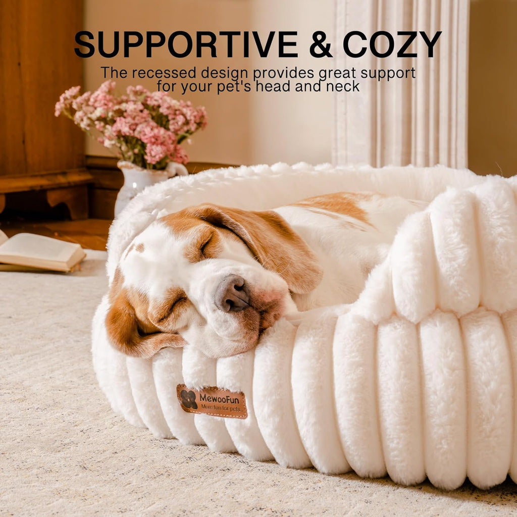 MEWOOFUN Cat Beds for Indoor Cats, Washable Dog Bed for Small Dogs, Round Pet Bed for Puppy and Kitten with Anti-Slip Bottom (Beige, 20"x20"x8")