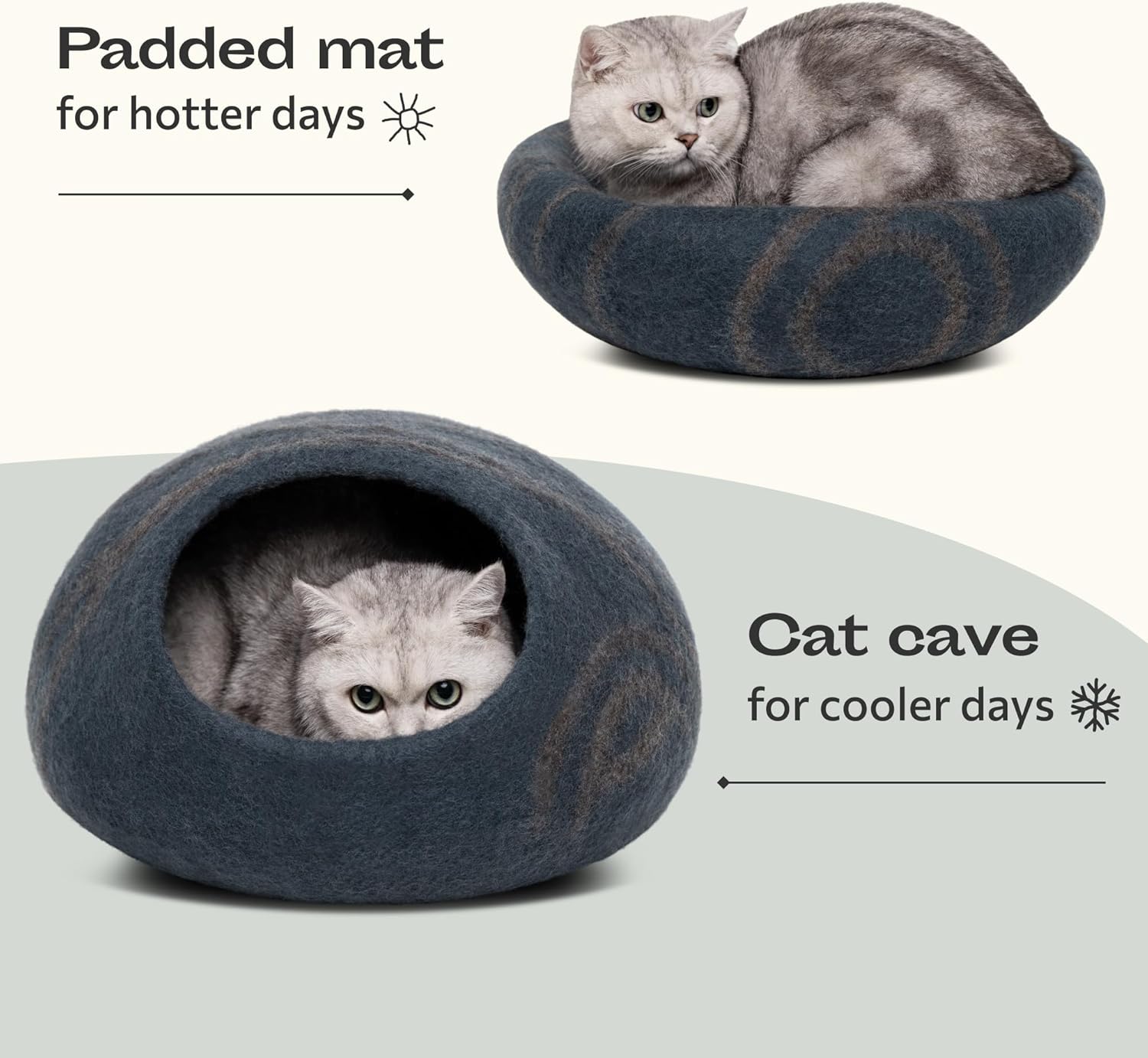 MEOWFIA Premium Felt Cat Bed Cave - Handmade 100% Merino Wool Bed for Cats and Kittens (Large, Slate Grey)