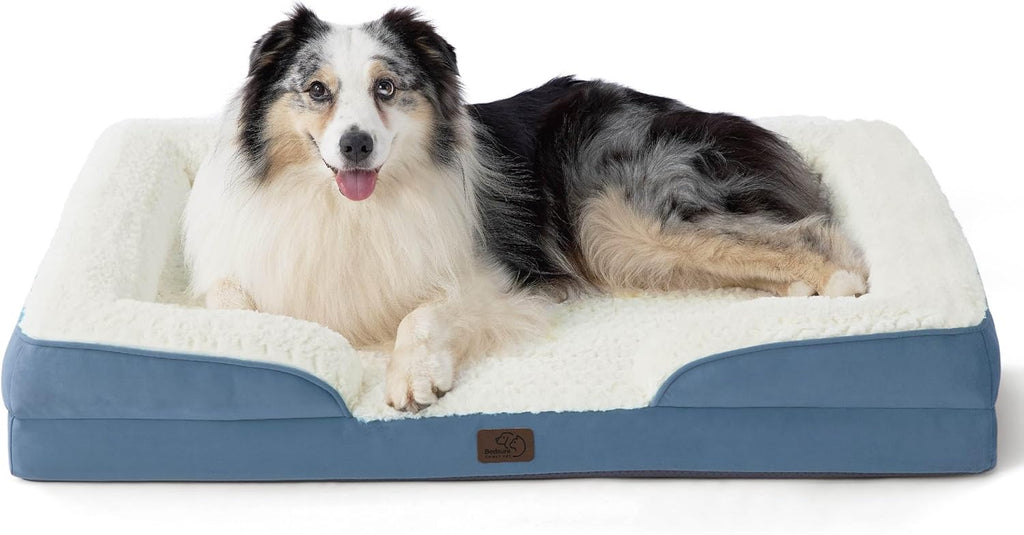 Bedsure XL Orthopedic Dog Bed for Extra Large Dogs - Washable XLarge Dog Cat Bed Waterproof, Comfort Dogs Couch Sofa with Washable Removable Cover, Pet Bed with Nonskid Bottom, Plush-Faded Denim, 42"