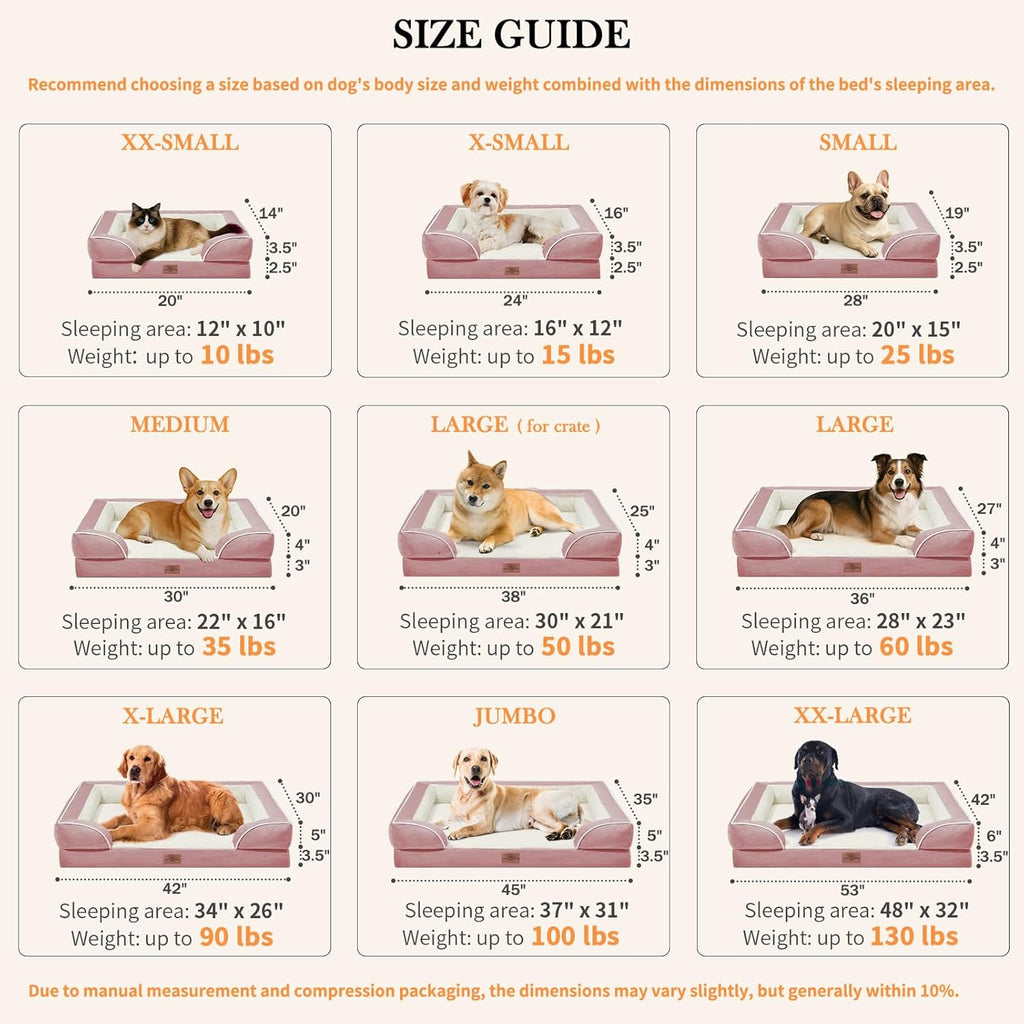 Comfort Expression Small Dog Beds Waterproof Cat Beds Orthopedic Foam Sofa Beds for Small Dogs Comfy Pet Bed with Washable Removable Cover & Non-Slip Bottom(XX-Small,Pink)