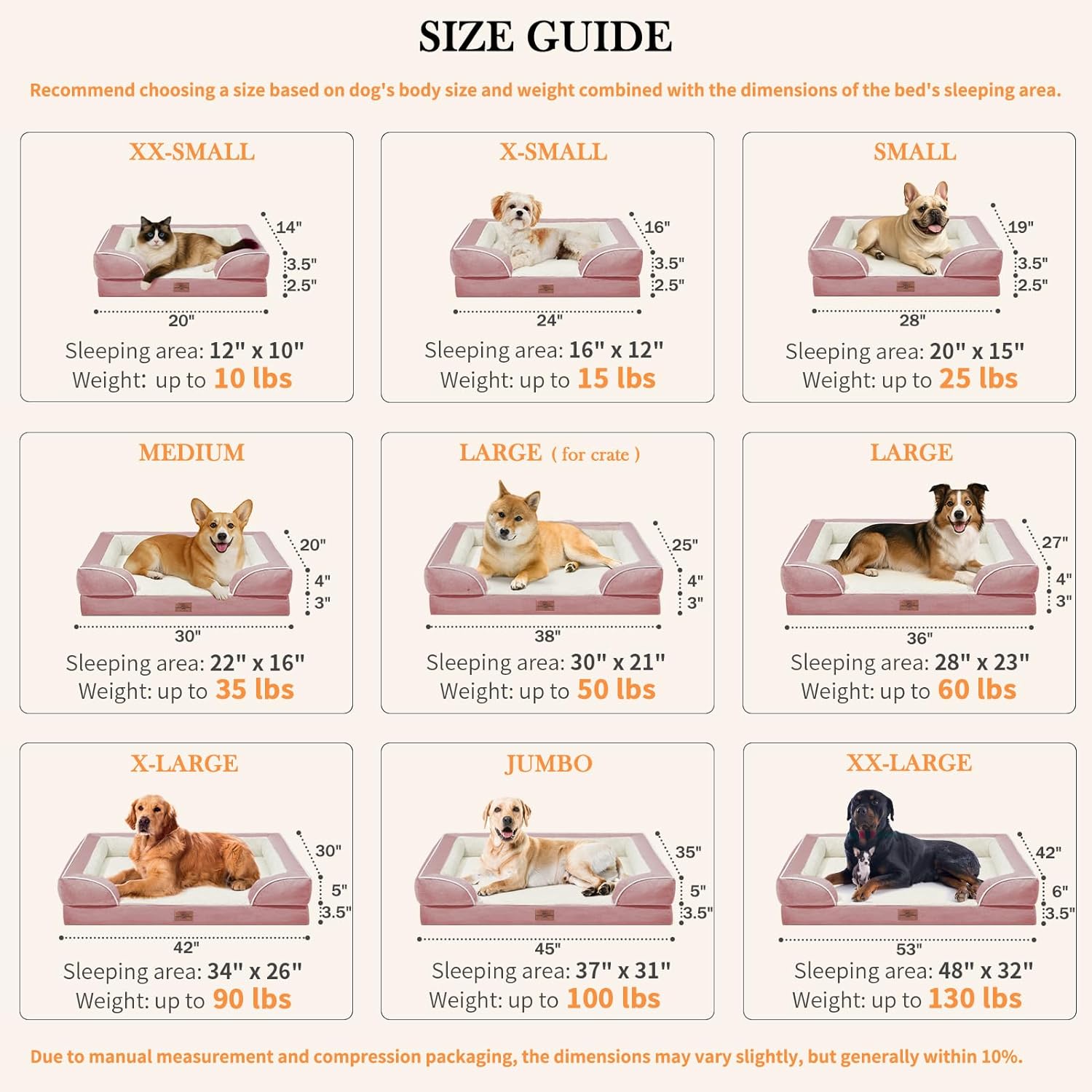 Comfort Expression Small Dog Beds Waterproof Cat Beds Orthopedic Foam Sofa Beds for Small Dogs Comfy Pet Bed with Washable Removable Cover & Non-Slip Bottom(XX-Small,Pink)