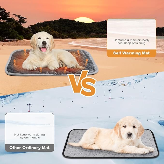 4 Pack Self Warming Cat Mat Self Heating Cat Pad Warm Thermal Pet Bed Washable Dog Crate Pad Body Heat Dog Bed Mat Blanket Non Slip Bottom for Outdoor Indoor Pets(Grey,20 x 28 Inch)