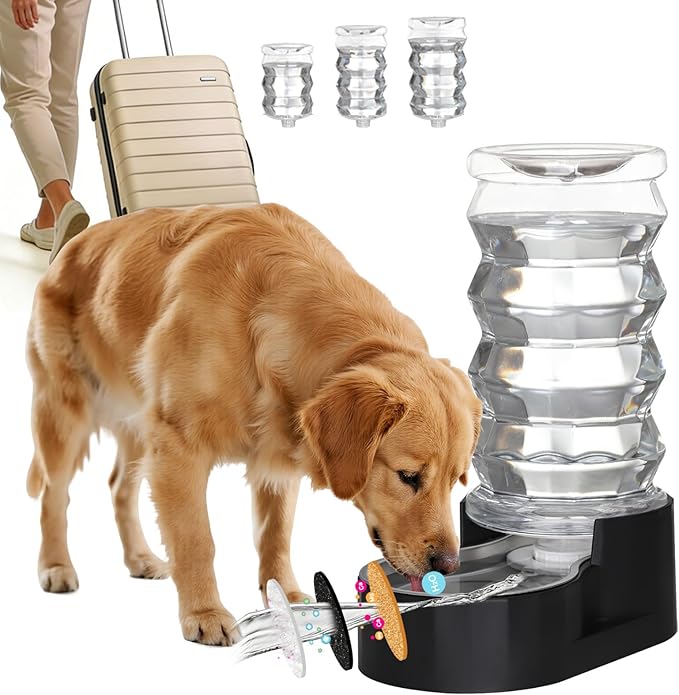 RIZZARI Dog Water Dispenser Bowl: 8L Large Black Stainless Steel Automatic Pet Dispenser with Triple Filter and Specialized Brush - for Senior Dogs with Joint Problems in Garage Garden
