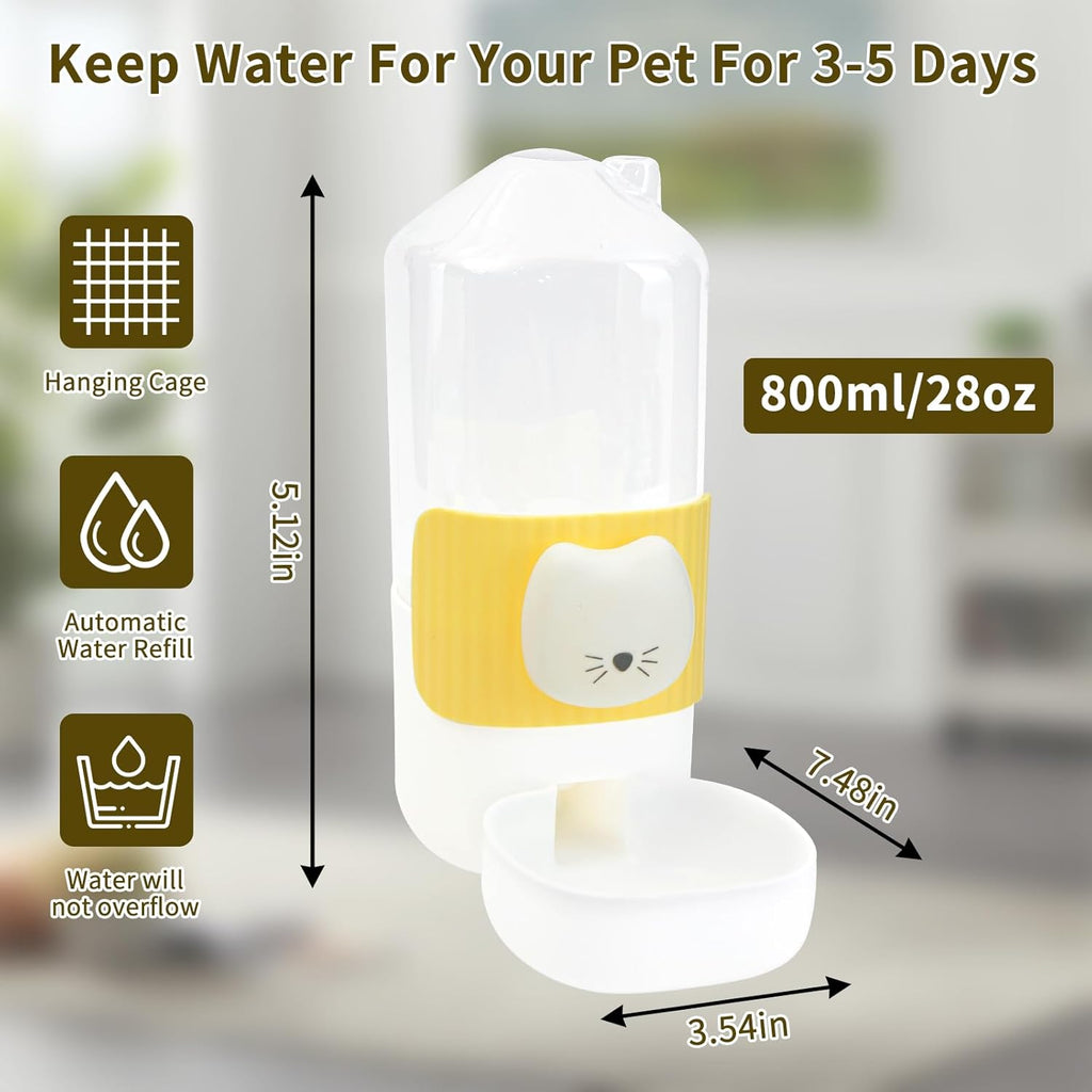 Rabbit Water Bottle, 800ml/28oz Hanging Automatic Water Dispenser for Cage, Ferret Bunny Guinea Pig Water Bowl,Suitable for Small Animal (Yellow, 800 ml/28 oz)