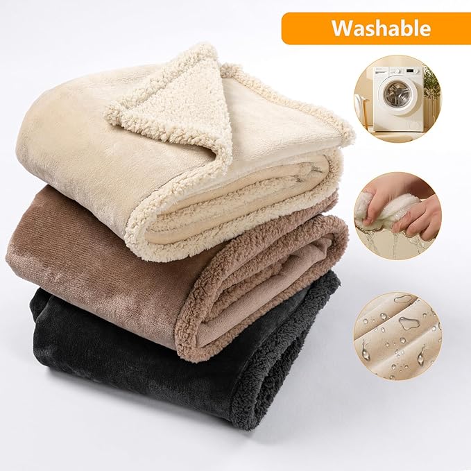 Waterproof Dog Blanket Reversible Pet Bed Cover Puppy Fluffy Cream Blankets Leakproof Sofa Couch Cover Cat Pet Blanket for Warm Washable-L