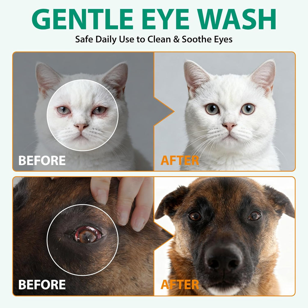 Pet Eye Drops for Dogs & Cats - Gentle Cat Eye Drops for Itchy, Watery Eyes - Safe Eye Wash Solution for Puppies & Kittens - 3.38 oz