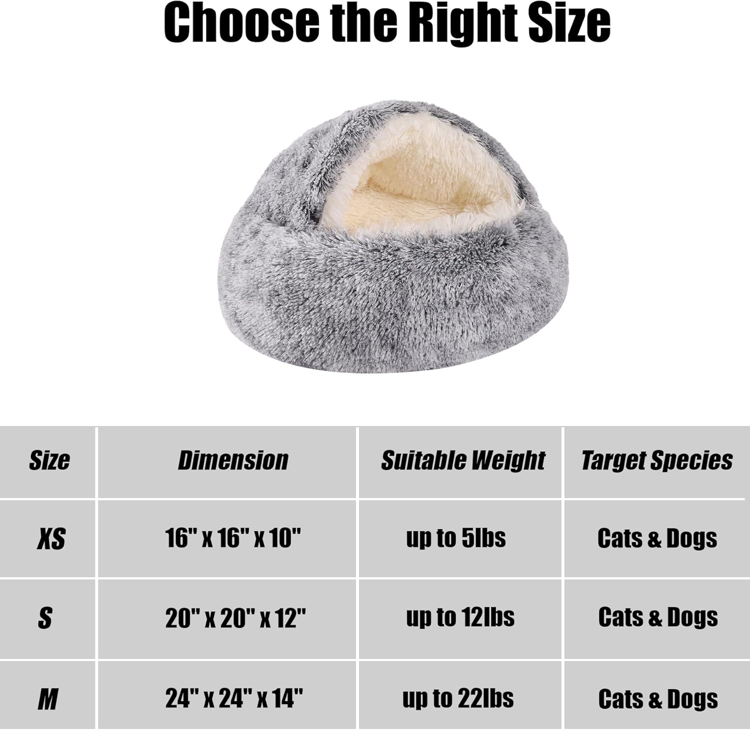 HYQ Small Dog Bed with Cover Cave, Cat Beds for Indoor Cats Washable, Cozy Cat Cave Bed, Round Puppy Bed with Hooded Cover, Dog Beds for Small Dogs with Anti-Slip Bottom (Grey, 20×20 Inch)
