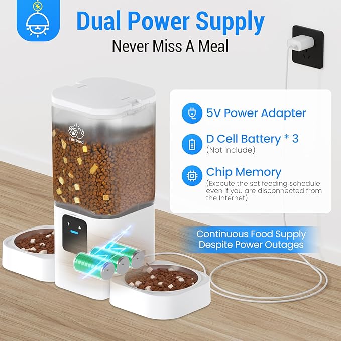Automatic Cat Feeders 2 Cat with Slow Feed: 7L Dual Automatic Dog Feeder with 5G WiFi, Double Auto cat Food Dispenser for Multiple Pets, Detachable for Easy Clean - 29 Cup (ACF190W-B)