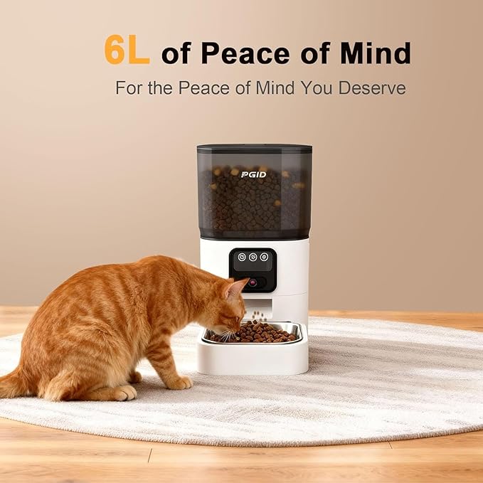 FGID Automatic Cat Feeder and Water Fountain,Cordless or Battery Cat Food Dispenser Timer Pet Feeder Dog Feeders w Camera,Programmable Portion Control, 4 Daily Meals, 10s Voice Recorder
