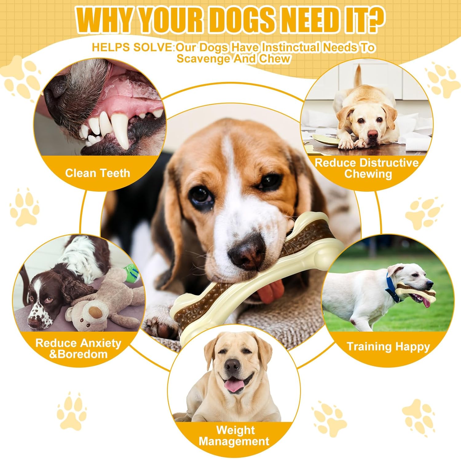 Sosation 6 Pcs Dog Toys for Aggressive Chewers Nylon Beef Flavor Bones Tough Puppy Teething Toys Puppy Chew Bones for Large Medium Small Breed Dogs Puppies Pets Chew Toys(Large Medium)