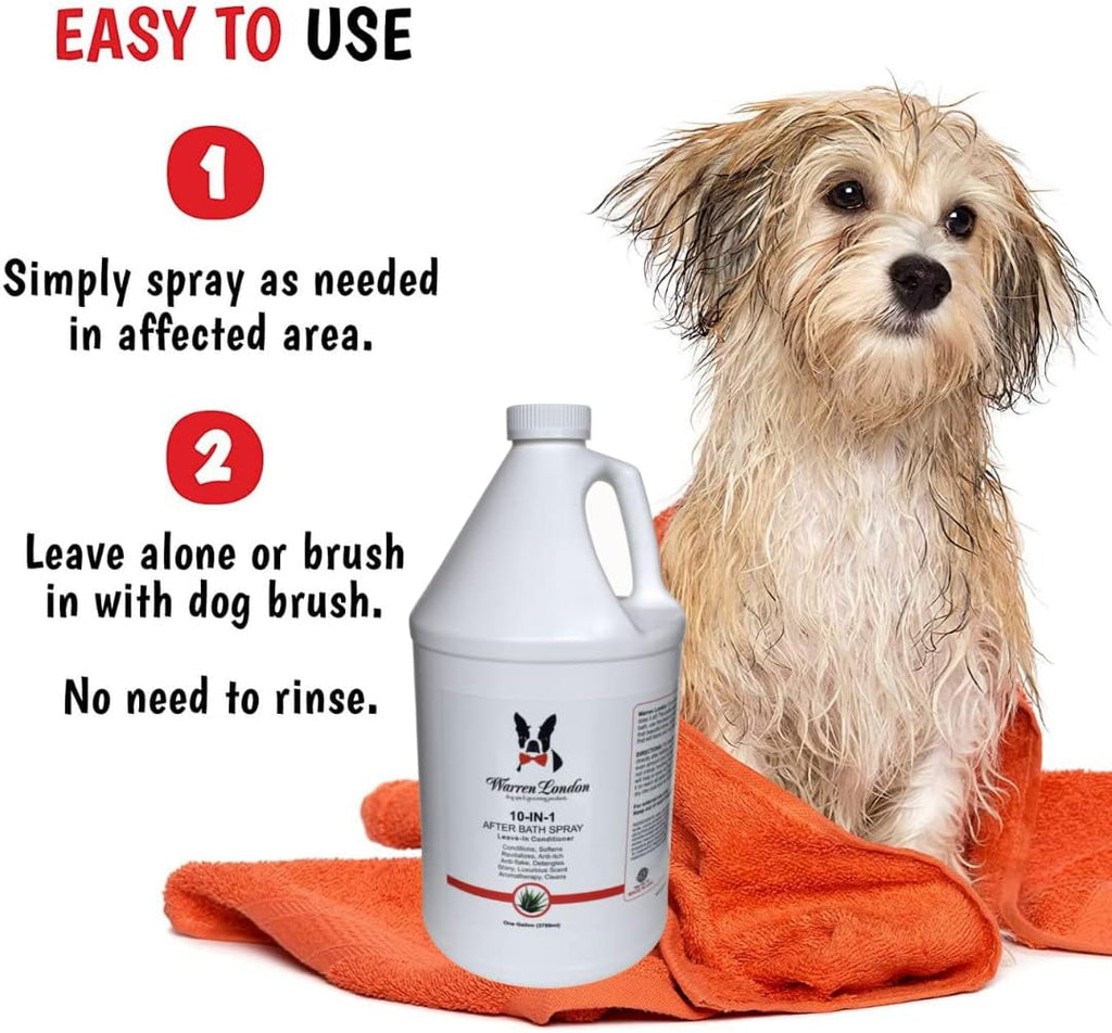 Warren London 10-in-1 After Bath Dog Spray | Dog Leave in Conditioner and Detangler | Pet Grooming Spray with Aloe Vera, Silk Amino Acids and Green Tea Extract | Made in USA | 1gal
