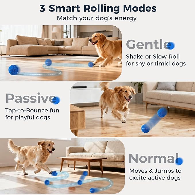 2 Pack Interactive Dog Balls - Auto Moving Bouncing Vibrating Washable Dog Toys for Large Medium Dogs, Type-C Rechargeable, Blue and Orange, Ripple Pattern