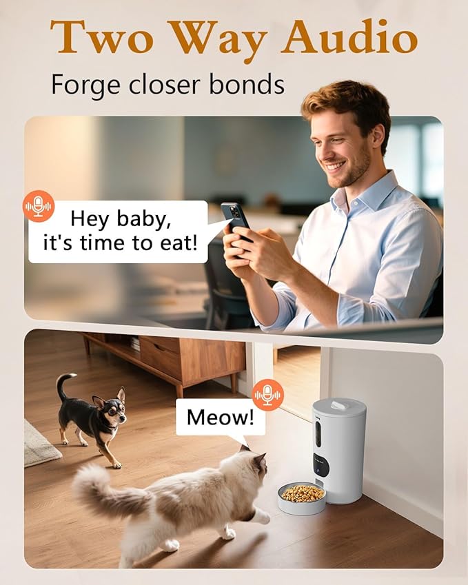 Yakry Automatic Cat Feeder with Camera - 5G WiFi Easy Setup App Control Cat Dry Food Dispenser with Stainless Steel Bowl, 4L/17 Cups, HD 1080P Video with Night Vision for Small Pets Indoor