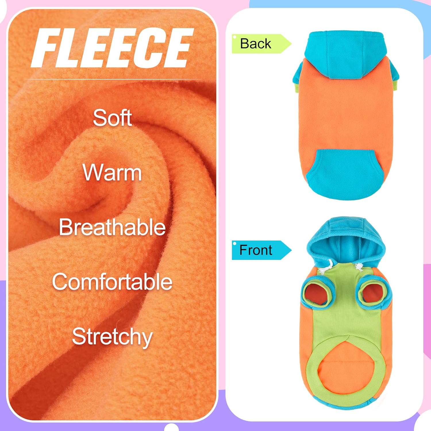 BEAUTYZOO Fleece Dog Hoodie Sweatershirt with Pocket and Leash Hole, Stretchy Small Medium Large Sized Dogs Clothes for Fall Winter Cold Days, Color Designer Warm Dog Jackets,French Bulldog Coats