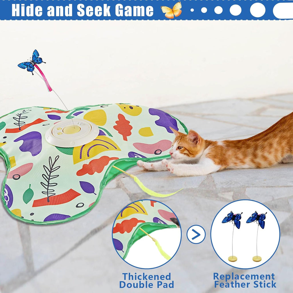 Interactive Cat Toy, Automatic Kitten Toys for Indoor Cats, Hide and Seek Cat Toy Kitten Wand Toy Cat Exercise Toys with Motion Activated, Moving Feather, Chirping