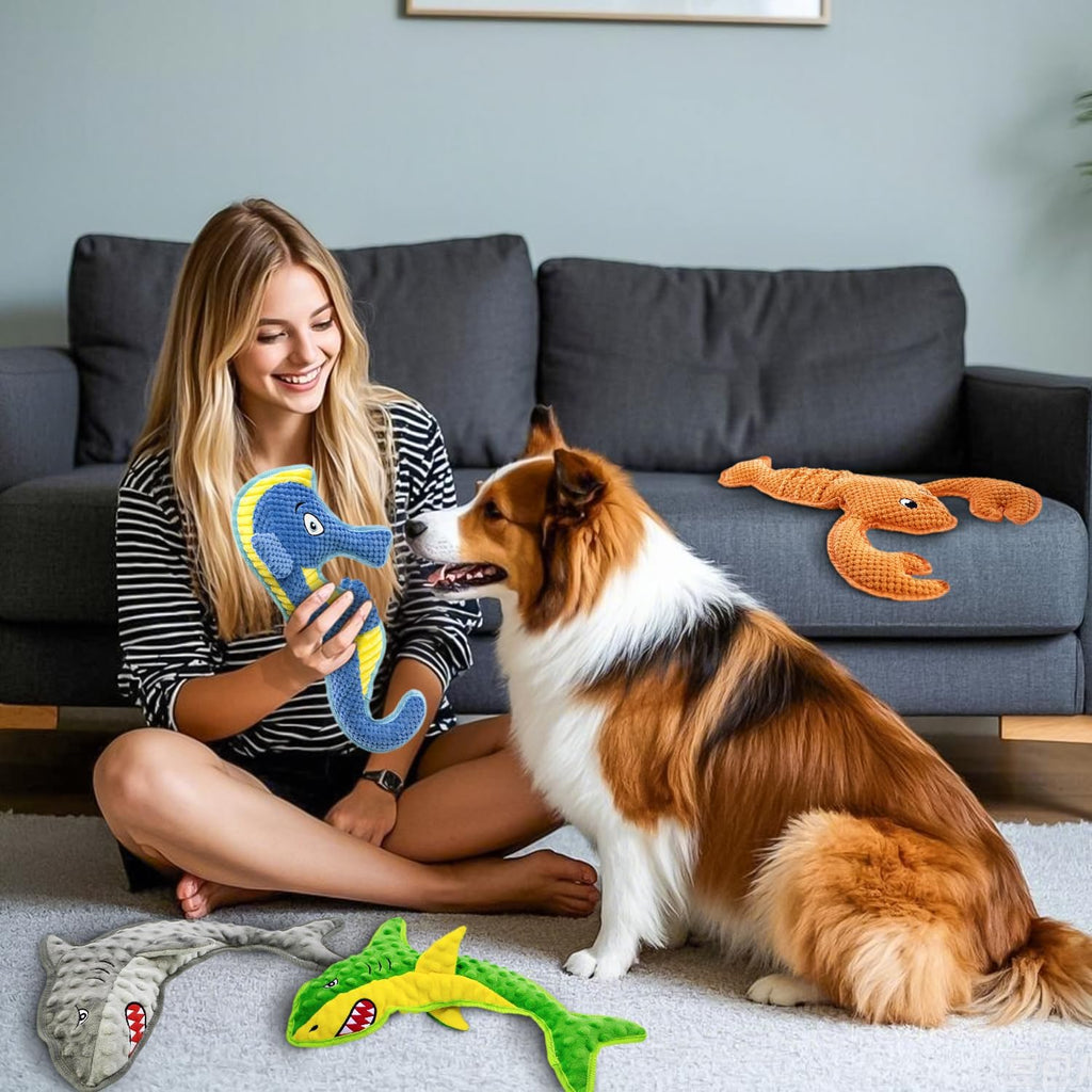 Dog Toy Squeak No Stuffing Toys, 4-Pack Toys for Small Medium Large Breed, Puppy Teething Interactive Toy to Keep Them Busy, Best Christmas Birthday Gift