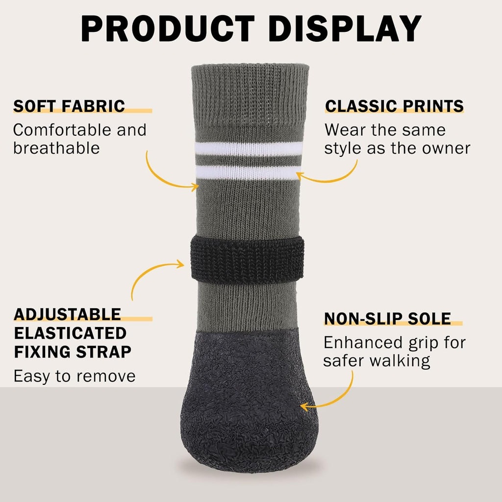 SCENEREAL Anti Slip Dog Boots & Paw Protectors for Hardwood Floor, Extended Dog Socks to Prevent Licking Paws, Waterproof Pet Snow Rain Shoe for Winter Large Senior Dogs, Grey XL