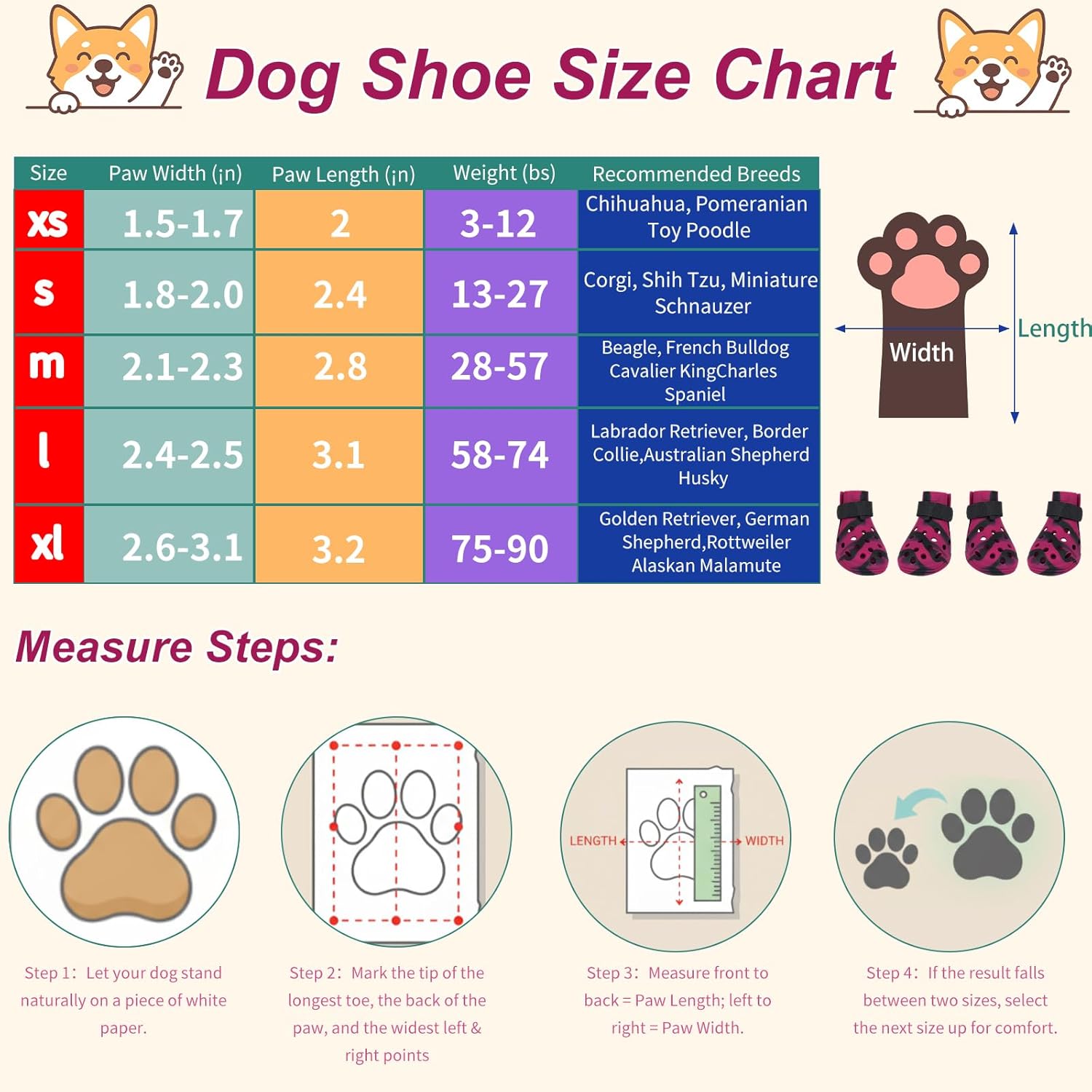 Dog Shoes for Hot Pavement and Snow, Silicone Dog Booties for Small Medium Large Dogs, Waterproof Paw Protectors- Non-Slip, Adjustable Straps, Dog Boots for Beach/Rain/Hiking (Black Pink, M)