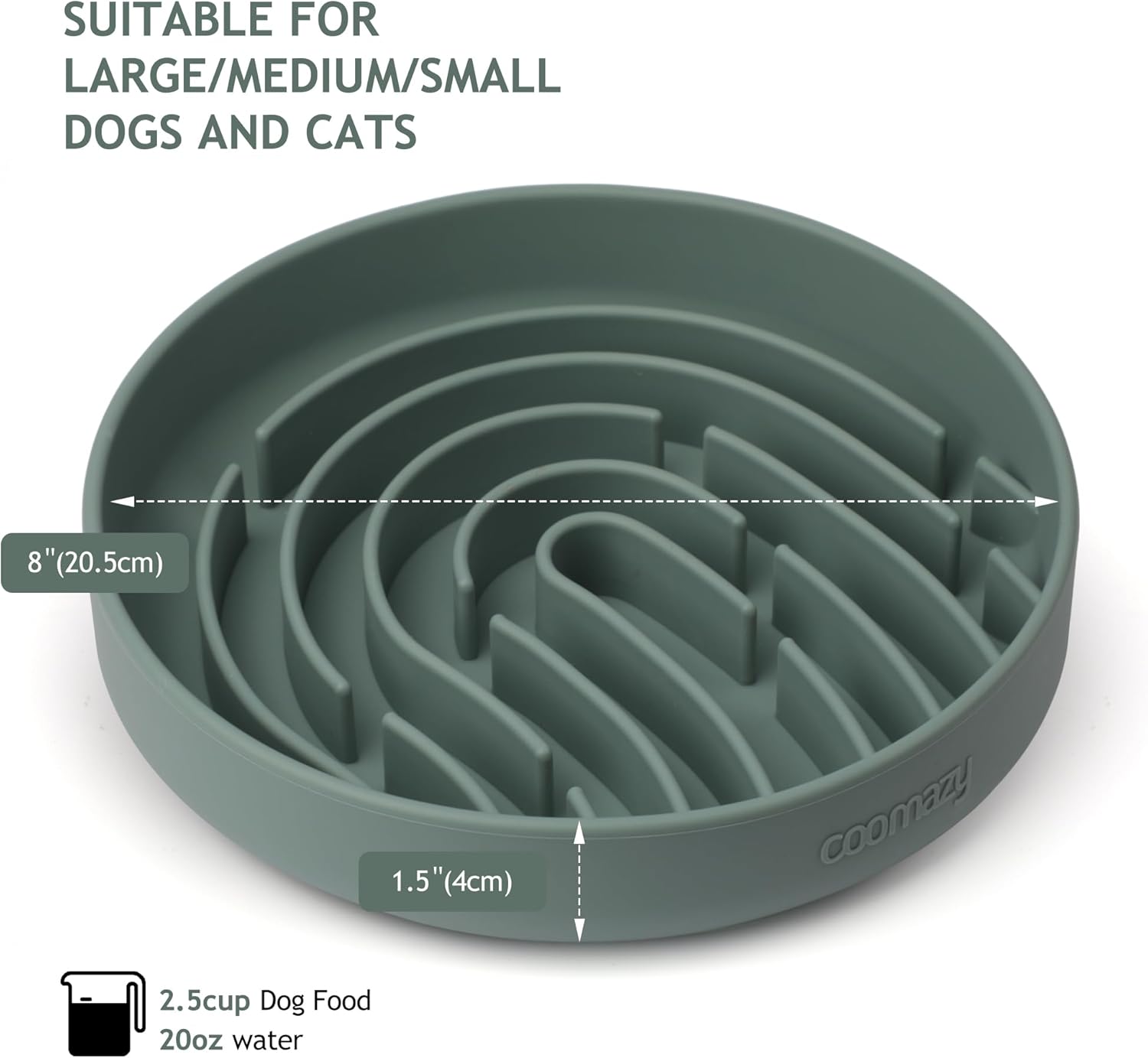 Coomazy Large Silicone Slow Feeder Dog Bowls, Interactive Puzzle Toy for Pets Food Training, Keeps Dogs Busy, Prevents Puppy Overeating (Dark Green, Large: 3.2Cup)
