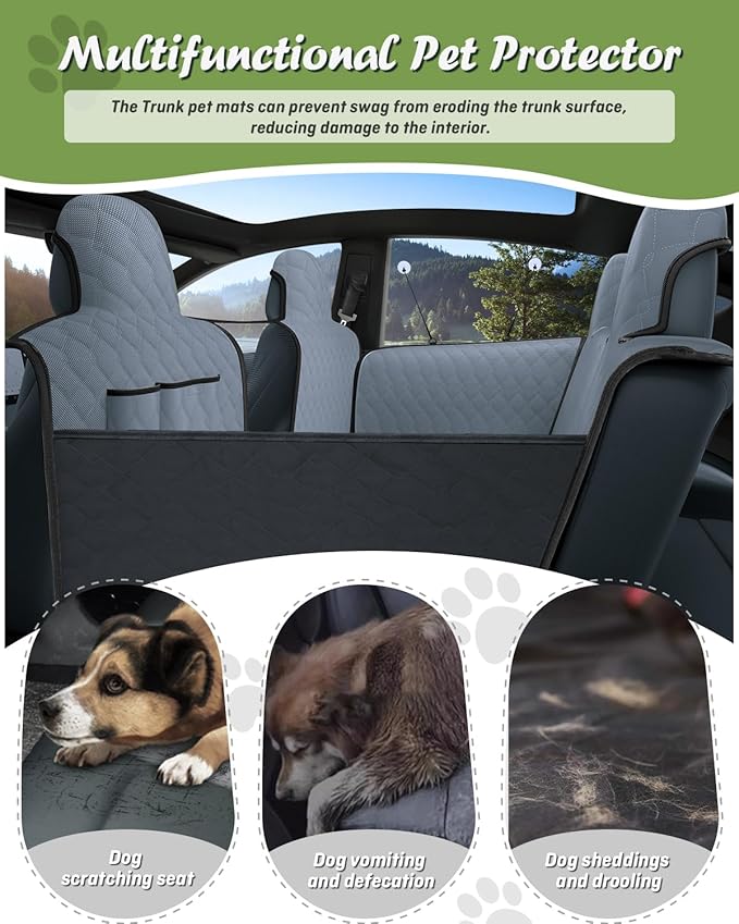 Dog Seat Covers for Tesla Model Y/3 2017-2025 (Fits Model Y Juniper 2026/Model 3 Highland) Car Hammock for Tesla with Pockets Waterproof Pets Accessories with Mesh Window & Headrest Protector Green