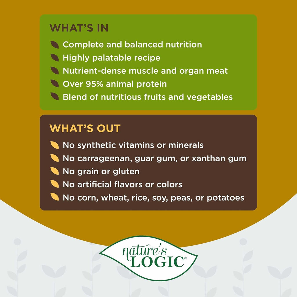 Nature's Logic Grain-Free Canned Dog Food - 95% Animal Proteins - 100% Natural Wet Dog Food Cans - No Common Allergens - All Life Stages - Ideal for Sensitive Dogs - Chicken (13.2 oz, 12 pack)
