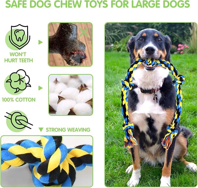 Indestructible Dog Rope Toys for Large Dogs & Aggressive Chewers, 9 Pcs Chew Toy Kit, Heavy Duty 5-Knot Cotton Rope Toys for Dental Health & Tug of War, Dog Teething Relief for Medium Large Breeds