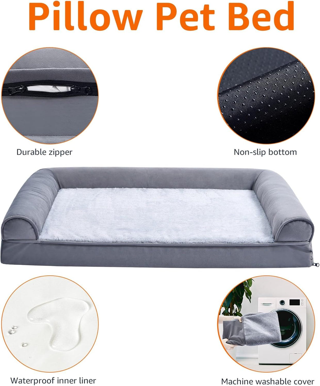 Amazon Basics Living Room Couch Dog Bed with Premium Foam, Pressure-Relief Support for Dogs up to 55lbs, Machine Washable Cover, Large Sized (36" x 27"), Grey