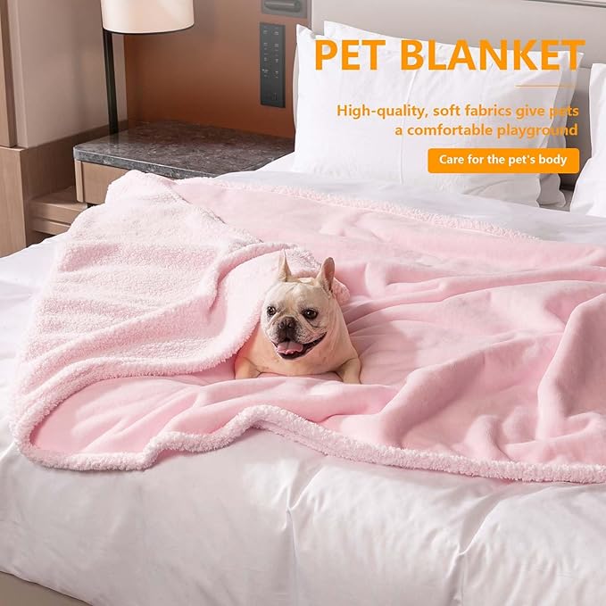 Waterproof Dog Blanket Reversible Fluffy Pet Bed Cover Pink Puppy Blankets Leakproof Sofa Couch Washable Cover Cat Pet Blanket for Warm-M