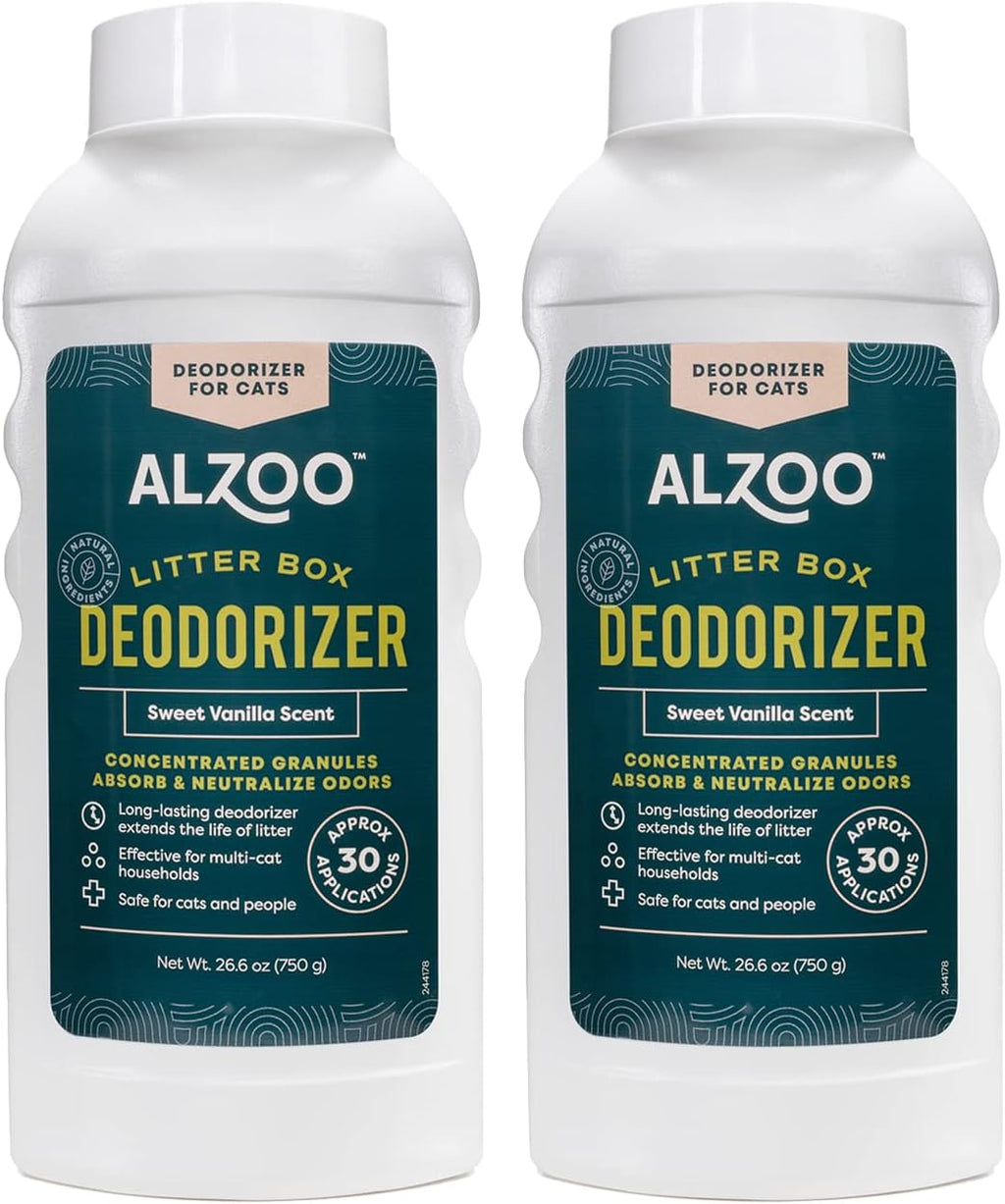 ALZOO Cat Litter Deodorizer, Concentrated Granules Absorb & Help Neutralize Odors, 100% Plant-Based Active Ingredients, Up to 30 Uses, Sweet Vanilla Scent, 26.6 Oz., Pack of 2