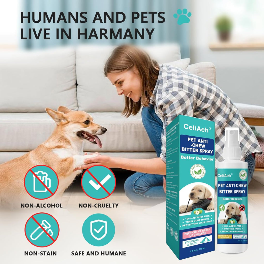 Bitter Apple Spray for Dogs 118 ML - Stop Chewing & Licking, Puppy Training Aid, No Chew Deterrent for Furniture, Shoes, Wounds - Safe Formula for Indoor & Outdoor Use