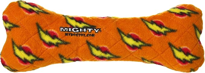 MIGHTY- NO Stuff Bone– Squeaky Plastic Core. 2-in-1 Toy. Made Durable, Strong & Tough. Interactive Play Dog Toy (Tug, Toss & Fetch). It Floats. (Orange, Large 2 Pack)