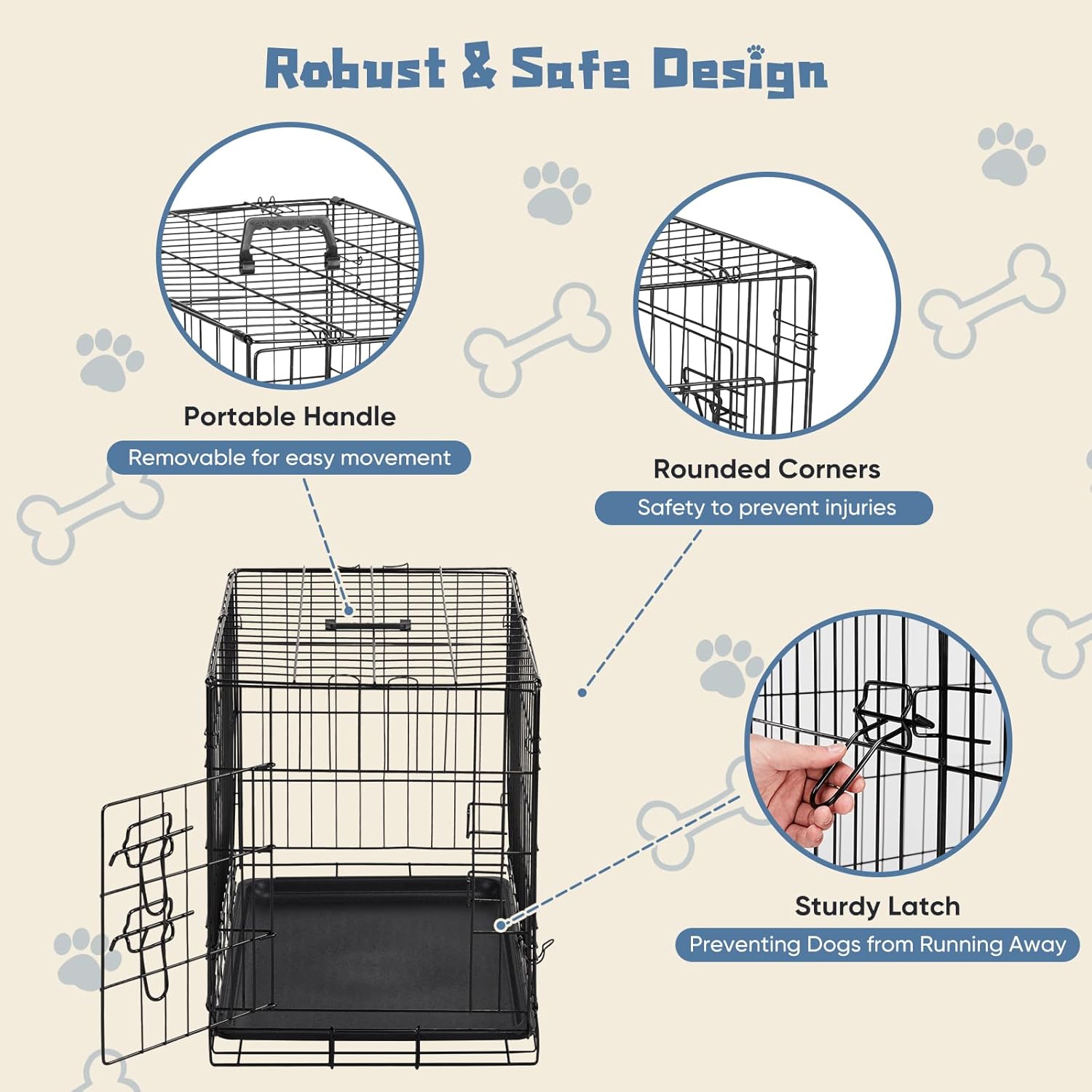 DUMOS Dog Crate, 30 Inch Medium Single Door Dog Cage with Divider Panel and Plastic Leak-Proof Pan Tray, Folding Metal Wire Pet Kennel for Indoor, Outdoor, Travel