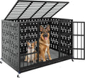 LEMBERI 48/42 inch Indestructible Heavy Duty Dog Crate with Cushion, High Anxiety Extra Large Dog Cage for Large Dogs, XL Steel Escape Proof Dog Kennel with Locking Wheels