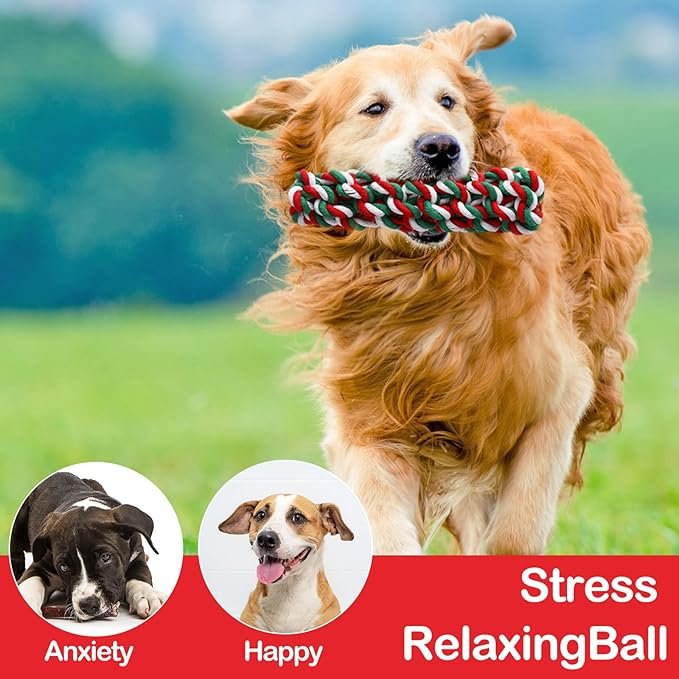 18 Pcs Christmas Dog Rope Toys Set Christmas Interactive Chew Balls Toys for Aggressive Chewers Large Medium Small Dogs Pet Puppy Teeth Cleaning Fun Training Birthday Gifts