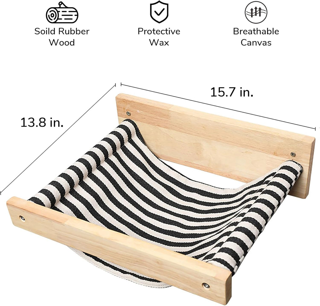 FUKUMARU Hammock Wall Mounted Cat Beds and Perches, Wooden Kitten Walls Furniture, Stable Cats Shelves for Sleeping, Playing, Climbing, and Lounging, Black Stripe