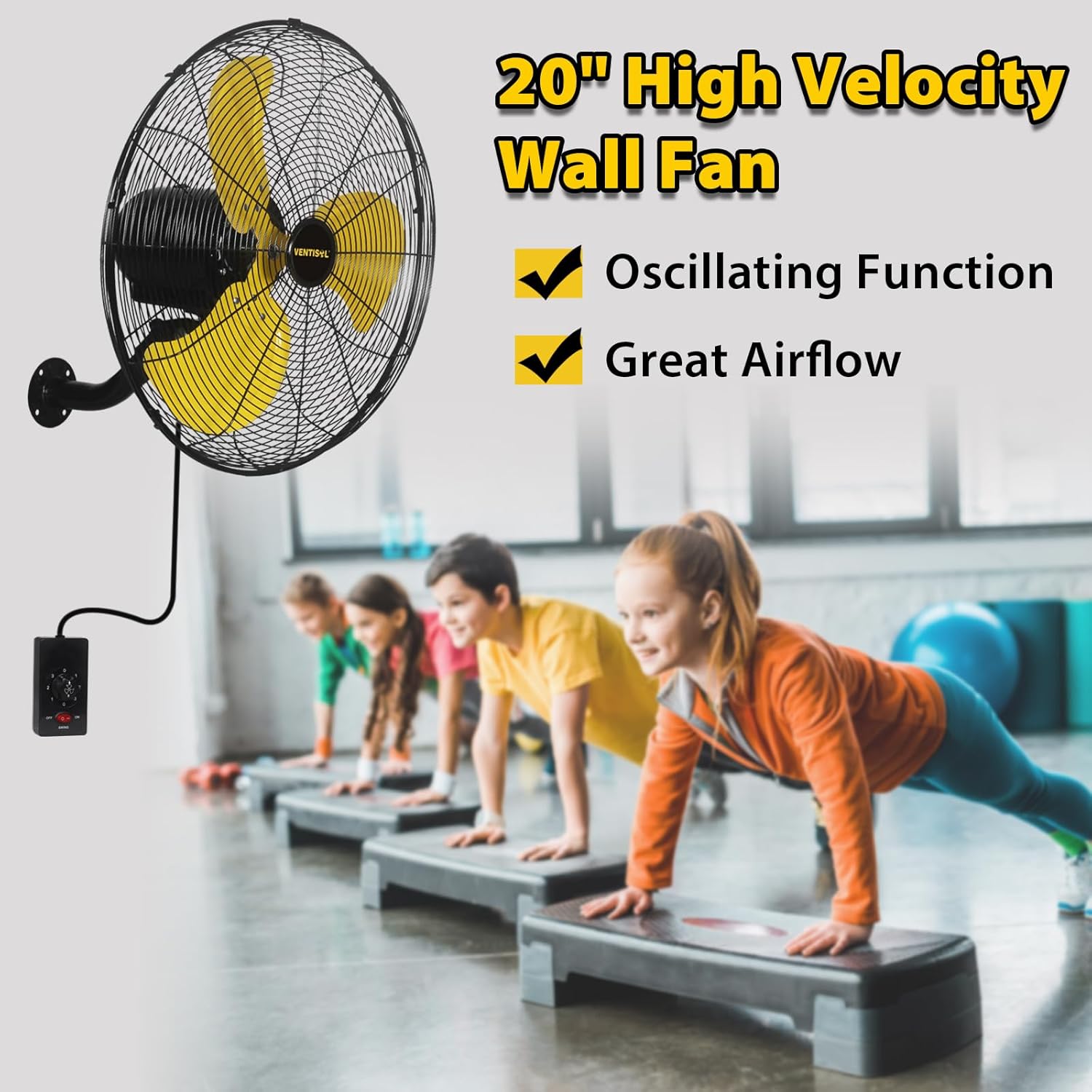 VENTISOL 20 Inch Wall Mount Fan Oscillating, High Velocity Industrial Wall Fan for Indoor, Commercial, Residential, Warehouse, Greenhouse, Workshop, Basement