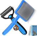Large Slicker Brush for Dogs - 3PC Pet Grooming Kit - Undercoat Rake & Stainless Comb | Long Pins Remove Mats on Poodles, Golden, Labradoodles | Thick Coat Deshedder for Dogs, Cats, Blue