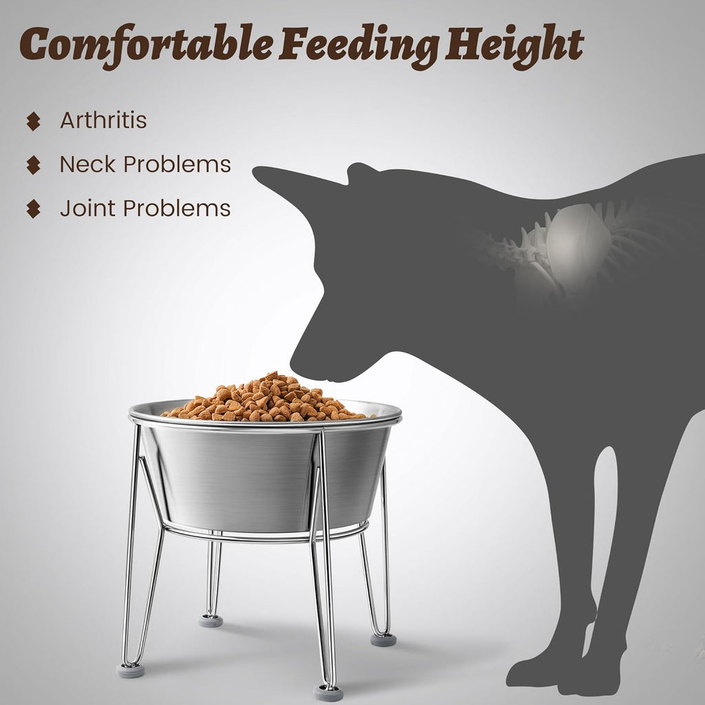 Elevated Dog Bowls for Large & Medium Dogs - Stainless Steel 64oz/8 Cup Raised Feeder with Non-Slip Base, Dual Food & Water Bowls 2-Pack
