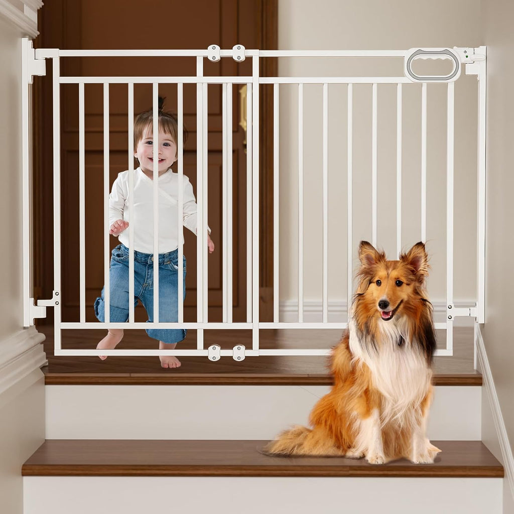 Grownsy Baby Gate for Stairs- No Bottom Bar, Adjustable Width 29.8” to 43.5” for Child and Pet, Dog Gate with Auto-Close & One-Hand Operation, Screw-in Installation for Doorways and Indoor Use