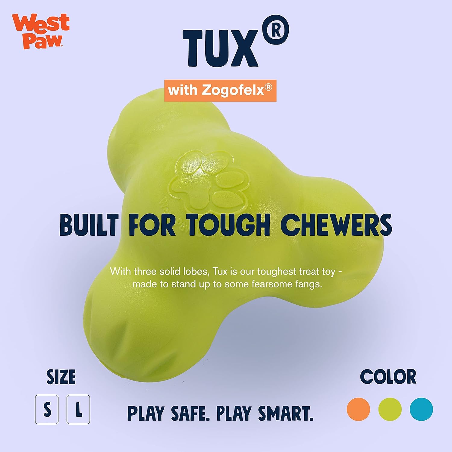 WEST PAW Zogoflex Tux Treat Dispensing Dog Chew Toy – Interactive Chewing Toy for Dogs – Dog Games for Aggressive Chewers, Fetch, Catch – Holds Kibble, Treats, Small 4", Granny Smith