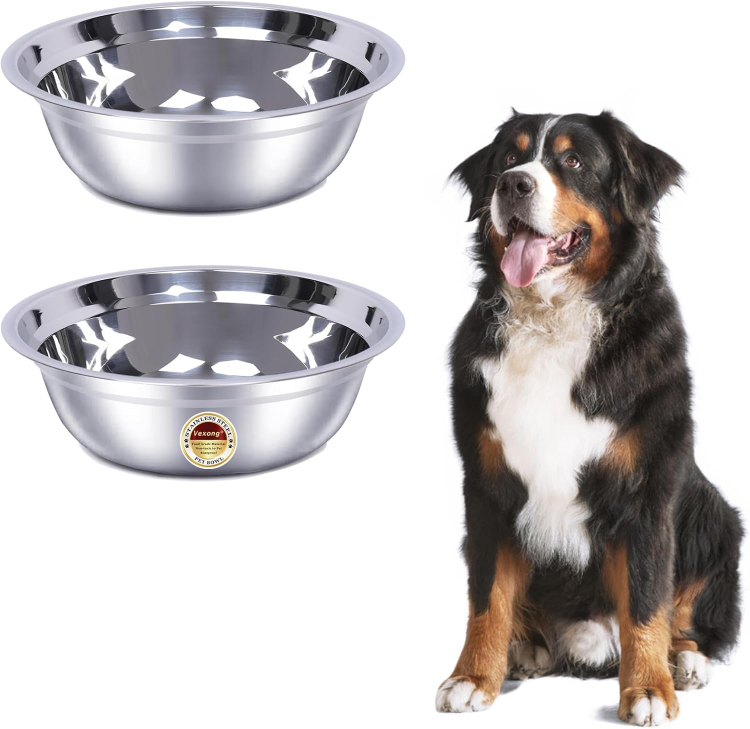2 Pack, L Size Bowls, Matches Vexong L Size Elevated Dog Bowl Stand, for Dogs Between 60 and 100 lb, Stainless Steel Dog Bowl, Capacity 0.8 Gal / 12.5 Cup / 106 Oz / 3 Liter, Rustproof, Durable,