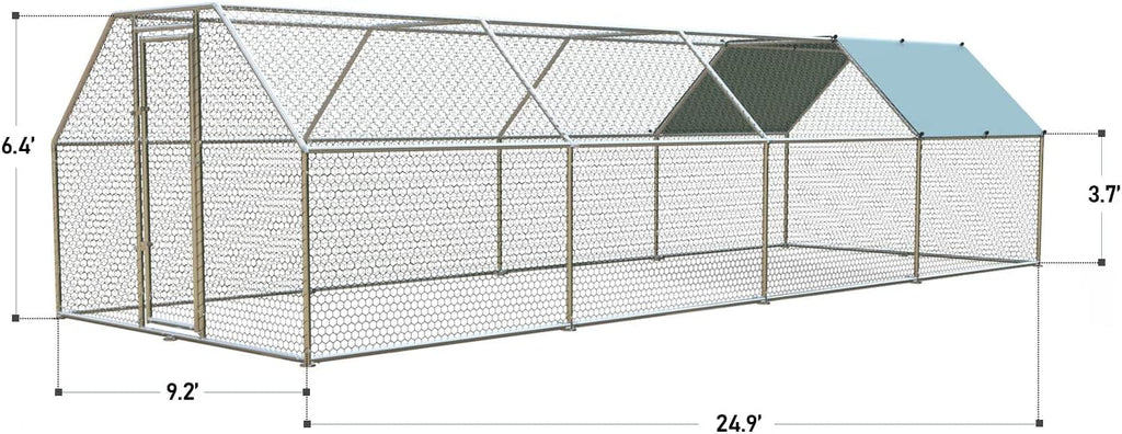 1.26’’ Large Metal Chicken Coop Walk in, Chicken Pen for Chickens, Outdoor Chicken Runs Coops Dog Kennel, Flat Roofed Chicken Runs for Yard with Anti-Ultraviolet Cover (9.2’L x 25’W x 6.4’H)