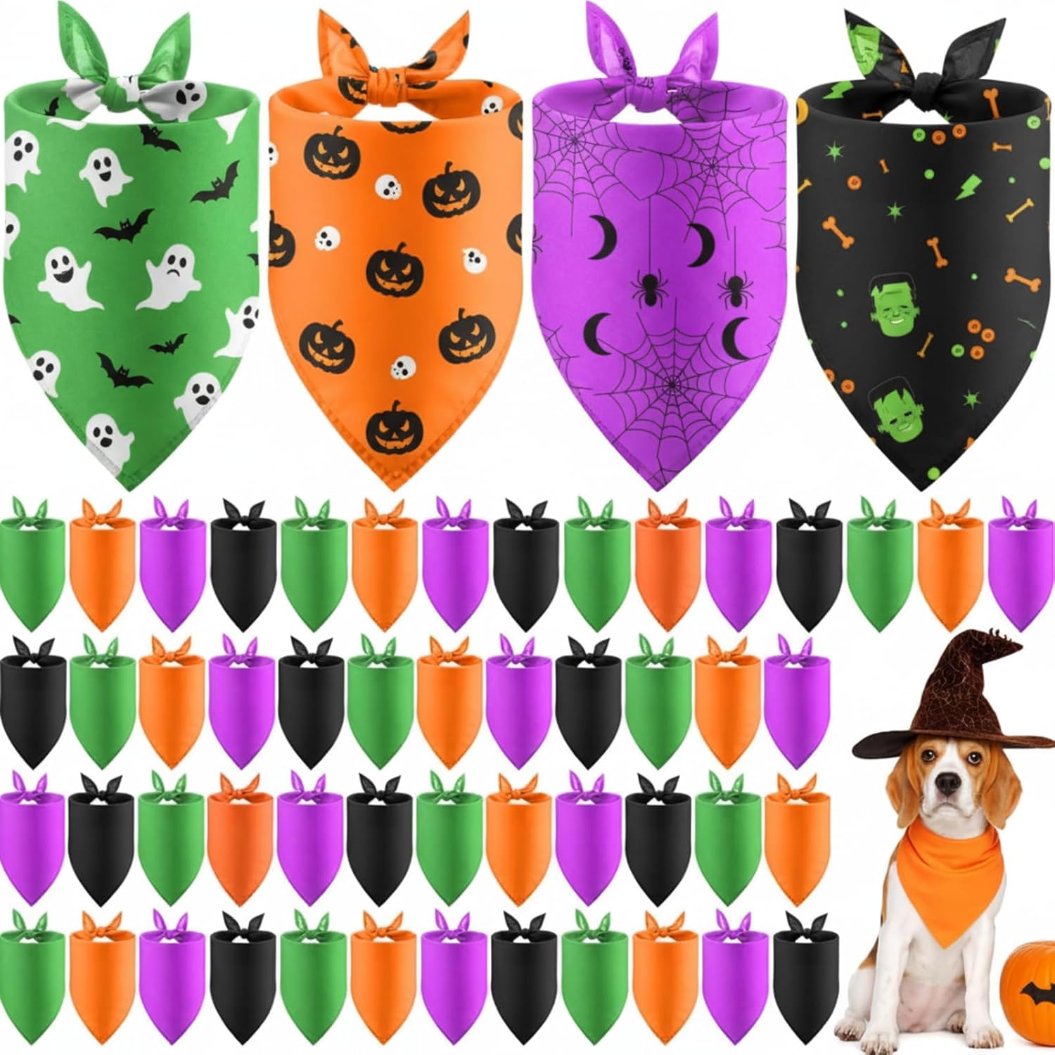 48 Pcs Halloween Blank Dog Bandanas Bulk Sublimation Plain Bandanas for Dogs Heat Transfer Personalized DIY Triangle Bibs Scarf Set for Pets Halloween Costume Photo Props Accessories Pet Shops